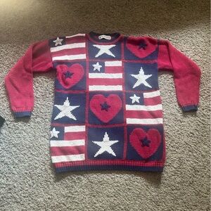 Marsh Landing Patriotic Red White Blue Vintage Sweater Size Medium